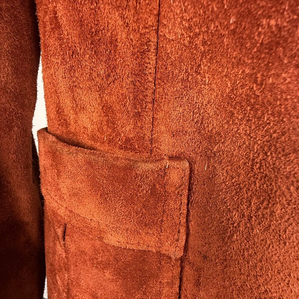 Vintage 70s Rust Orange Suede Leather Blazer Jacket Trappeur Korea - Picture 5 of 15